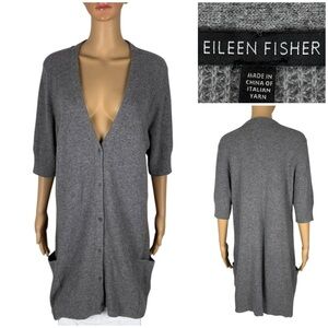 Eileen Fisher Womens XL Sweater Gray Wool Cashmere Blend V Neck Short Sleeve EUC